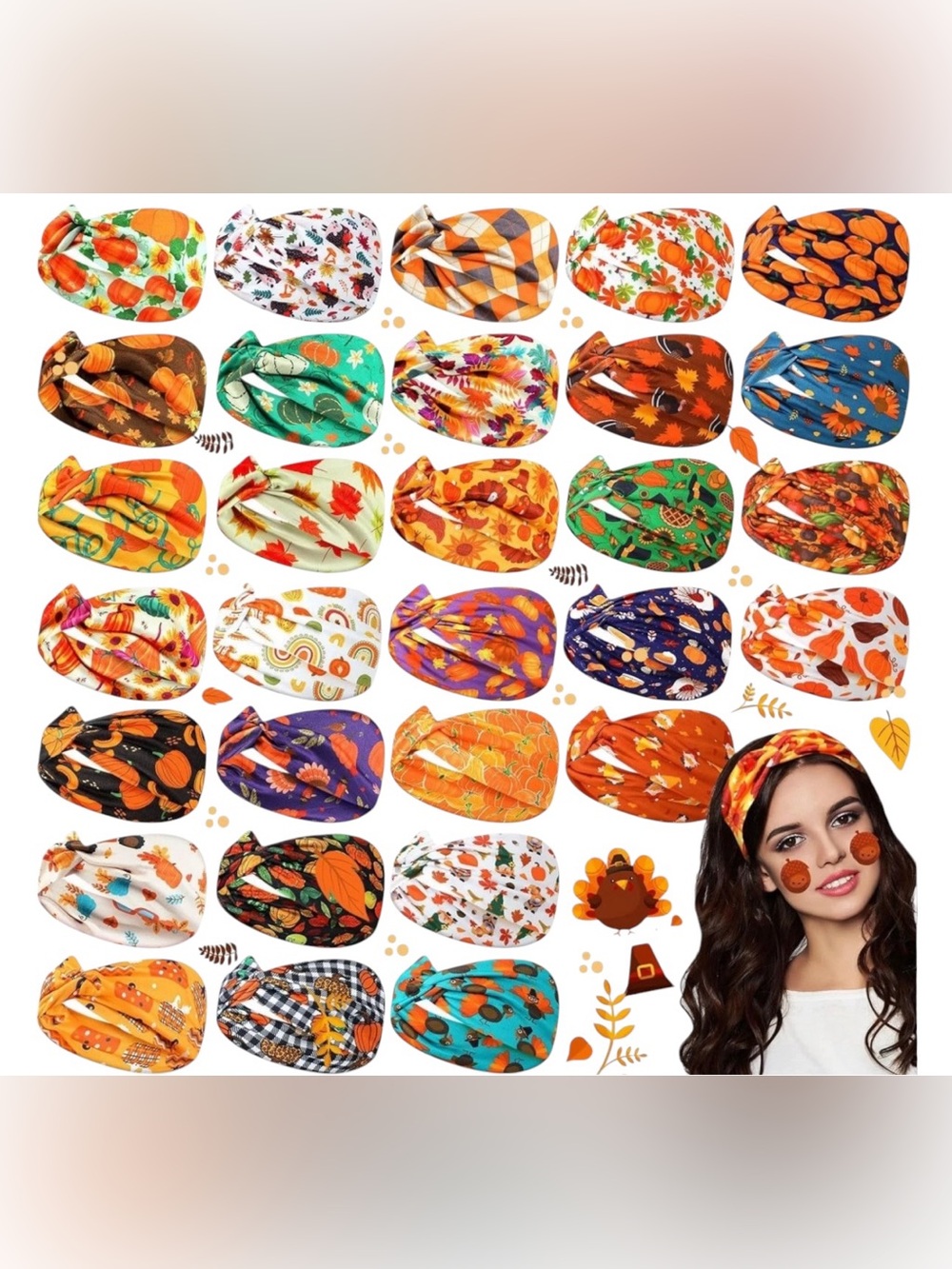 30 Thanksgiving Fall Headbands – Pumpkin Turkey Leaf Designs – NEW